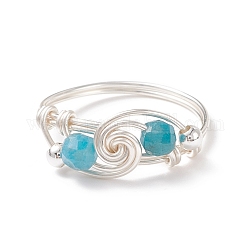 Anello a spirale con perline di apatite naturale, gioielli avvolgenti in filo di ottone per le donne, argento, misura degli stati uniti 8 1/2 (18.5mm)