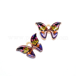 Colgantes de esmalte de aleación, charms de la mariposa, la luz de oro, colorido, 21x15mm