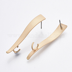 Smooth Surface Iron Stud Earring Findings, with Loop, Raw(Unplated) Pins, Cadmium Free & Lead Free, Matte Gold Color, 42x6.5mm, Hole: 4mm, Pin: 0.7mm