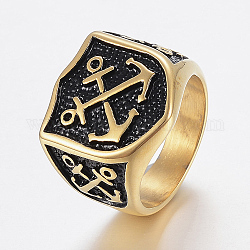 Ионное покрытие (ip) 304 перстень из нержавеющей стали для мужчин, широкие кольца группа палец, Щит с якорем, античное золото , размер США 12 3/4 (22 мм)