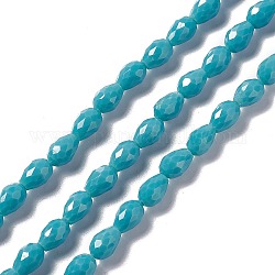 Chapelets de perles en verre à facettes, larme, turquoise moyen, 12x8~9mm, Trou: 1.2mm, Environ 57 pcs/chapelet, 23.74'' (60.3 cm)