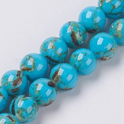 Muschel und synthetische türkisfarbene Perlenstränge, Runde, Deep-Sky-blau, 6 mm, Bohrung: 1.2 mm, ca. 65 Stk. / Strang, 15.7 Zoll (40 cm)