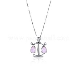 (Holiday Stock-Up Sale)Austrian Crystal Pendant Necklaces, with 925 Sterling Silver Cable Chains, 12 constellation, Libra, Platinum, 395_Rose Water Opal, 16.14 inch(41cm)