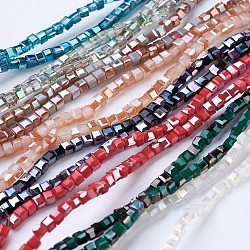 Chapelets de perles en verre, mixedstyle, facette, cube, couleur mixte, 2~2.5x2~2.5x2~2.5mm, Trou: 0.5mm, Environ 195~200 pcs/chapelet, 16.9~17.5 pouce (43~44.5 cm)