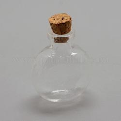 Contenitori perline bottiglia di vetro, con tappo di sughero, bottiglia di desiderio, rotondo e piatto, chiaro, 32.5x27x17.5mm, Foro: 6.5 mm, collo di bottiglia: 10 mm di diametro, capacità: 5 ml (0.17 fl. oz)