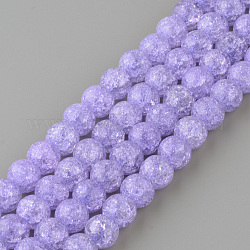 Crackle sintetico perle di quarzo fili, tondo, tinto, lilla, 6mm, Foro: 1 mm, circa 66pcs/filo, 15.7 pollice