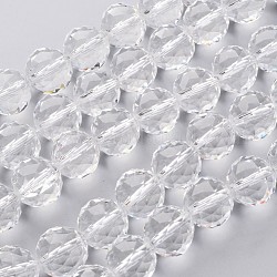 Chapelets de perles en verre, facette, ronde, clair, 15~15.5mm, Trou: 2mm, Environ 15 pcs/chapelet, 8.6 pouce (22 cm)