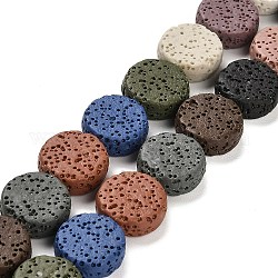 Fili di perle di roccia lavica naturale, rotondo e piatto, tinto, colorato, 14~14.5x6mm, Foro: 1.6 mm, circa 28pcs/filo, 15.75 pollice (40 cm)