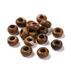 Perline europee con pietre preziose naturali in foglia di bambù, perline con foro grande, rondelle, 14x7~8mm, Foro: 6 mm