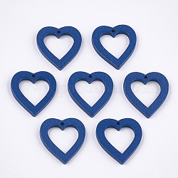 Расписные подвески из тополя, сердце, Marine Blue, 25x23x3 мм, отверстие : 1.5 мм