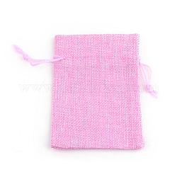 Sacs en polyester imitation toile de jute sacs à cordon, pour noël, fête de mariage et emballage de bricolage, perle rose, 12x9 cm