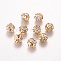 Messing Zirkonia Perlen, Runde, golden, 8 mm, Bohrung: 1.5 mm