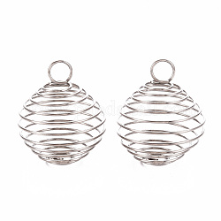 304 Stainless Steel Wire Pendants, Spiral Bead Cage Pendants, Round, Stainless Steel Color, 25~26x20mm, Hole: 5~6mm