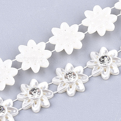 ABS Plastic Imitation Pearl Beaded Trim Garland Strand, Great for Door Curtain, Wedding Decoration DIY Material, with Rhinestone, Flower, Creamy White, 18x6mm, 5yards/roll