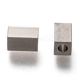 Abalorios de 304 acero inoxidable, cuboides, color acero inoxidable, 7x4x4mm, agujero: 2 mm
