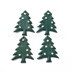 手作り樹脂粘土ペンダント  クリスマスツリー  濃い緑  43~45x34x4~5mm  穴：1.6mm