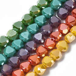 Chapelets de perles en verre opaque de couleur unie, coeur à facettes, couleur mixte, 6x6x4mm, Trou: 1mm, Environ 100~102 pcs/chapelet, 21.26 pouce ~ 22.44 pouces (54~57 cm)