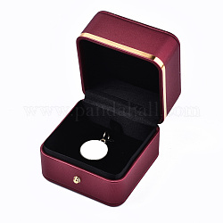 Caja colgante de imitación de cuero, caja de almacenamiento de joyas, para la boda, compromiso, fiesta de aniversario, cuadrado, marrón, 7.7x7.7x6.5 cm