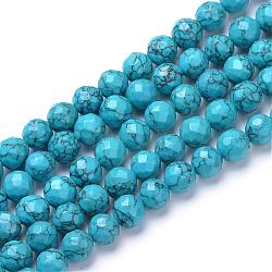 Fili di perline turchese sintetico, tinto, tondo sfaccettato, 10mm, Foro: 1 mm, circa 40pcs/filo, 15.7 pollice