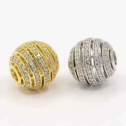 Creuses micro en laiton rondes ouvrent perles cubes de zircone, couleur mixte, 13mm, Trou: 3.5mm