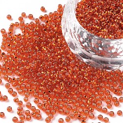 11/0 Grade A Round Transparent Glass Seed Beads, Silver Lined Round Hole, Dark Orange, 2x1.5mm, Hole: 0.3mm, about 3300pcs/50g