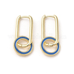 Orecchini a cerchio pendenti con anello in vero ottone placcato oro 18k, con smalto, blu, 30x13mm