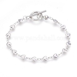 304 Stainless Steel Link Chain Bracelets, with Toggle Clasps, Heart, Stainless Steel Color, 8 inch(20.4cm), 5mm