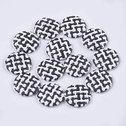 Handmade Straw Woven Cabochons, with Aluminum Bottom, Flat Round, Platinum, Black, 25~25.5x6mm