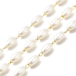 Handmade Oval Glass Beaded Chains, Ion Plating(IP) 316 Surgical Stainless Steel Chains, Soldered, with Spool, Real 18K Gold Plated, 6x3.5mm