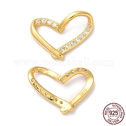 925 anelli di collegamento in argento sterling, micro pave zirconi, con 925 francobollo, cuore asimmetrico, vero placcato oro 18k, 12x15x4mm, diametro interno: 4x12.5mm