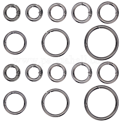 PandaHall Elite 16Pcs 8 Styles Alloy Spring Gate Rings, for Handbag Ornaments Decoration, Ring, Gunmetal, 17~61.6x3.5~5mm, Hole: 10~50mm, 2pcs/style