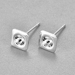 Componentes de oreja de 304 acero inoxidable, cuadrado, plata, 13mm, cuadrado: 6x6x2 mm, Bandeja: 3 mm, pin: 0.7 mm