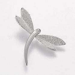 Fornituras del collar de libélula de moda 304 colgantes de acero inoxidable con textura, con diamante de imitación, color acero inoxidable, 23x31x2mm, agujero: 3.5 mm