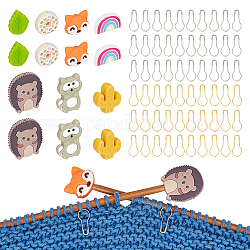 Nbeads bricolage beignet & renard & feuille & arc-en-ciel perles de silicone protecteurs d'aiguille à tricoter/bouchons d'aiguille à tricoter avec marqueurs de point, avec des épingles à kilt en fer, couleur mixte, 74 pcs / boîte