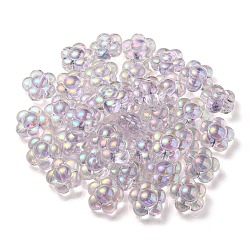 Placage uv perles acryliques transparentes irisées arc-en-ciel, deux tons, fleur, violette, 15.5x16x9mm, Trou: 3mm