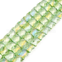 Ab Farbe überzogene transparente Glasperlenstränge, facettierter Bambusstab, Rasen grün, 10.5~11x8x5 mm, Bohrung: 1 mm, ca. 59~60 Stk. / Strang, 24.41~24.80'' (62~63 cm)