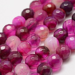 Chapelets de perles en agate à bandes naturelles/agates à bandes, ronde, teints et chauffée, magenta, 4mm, Trou: 0.8mm, Environ 86 pcs/chapelet, 14 pouce (35.6 cm)