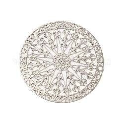 Crémaillère en laiton placage pendentifs en filigrane, Plaqué longue durée, plat et circulaire avec fleur, platine, 30x0.3mm, Trou: 1.2mm