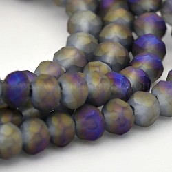 Full Rainbow Plated Faceted Rondelle Glass Beads Strands, Frosted, Indigo, 3x2mm, Hole: 1mm, about 150pcs/strand, 14.9 inch