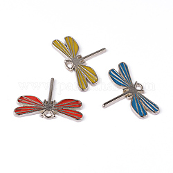 Alloy Enamel Pendants, Lead Free and Cadmium Free, Dragonfly, Platinum, Mixed Color, 21x30x2mm, Hole: 2mm