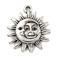 Сплавочные подвески тибетского стиля, плоский круглый с луной и солнцем, никель, античное серебро, 23x20x3 мм, отверстие : 1.6 мм