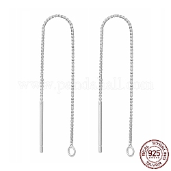 Accessoires pour boucles d'oreilles en argent sterling rhodié 925, fils d'oreille, chaînes de boîte, platine, 68~70x0.65mm, Trou: 1~2mm