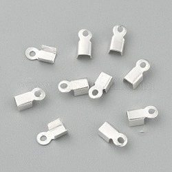 Iron Folding Crimp Ends, Fold Over Crimp Cord Ends, Silver, 6x3x2.3mm, Hole: 1.2mm