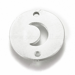304 Verbindungsstecker aus Edelstahl, flach rund mit Mond, Edelstahl Farbe, 12x1 mm, Bohrung: 1.2 mm