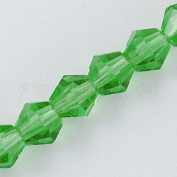 Nachahmung österreichischer Kristall 5301 Doppelkegelperlen, Facettierte Glasperlen Stränge, lime green, 2x3 mm, Bohrung: 0.5 mm, ca. 160~180 Stk. / Strang, 16.54 Zoll ~ 17.32 Zoll (42~44 cm)