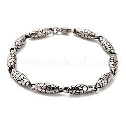 304 bracelets chaîne à maillons ovales motif serpent en acier inoxydable, argent antique, 9-1/8 pouce (23 cm)