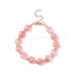 Bracelet de perles de coeur en verre de quartz de cerise synthétique, bijoux en pierres précieuses pour femmes, 7-3/8 pouce (18.7 cm)
