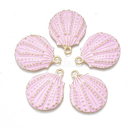 Spray Painted Alloy Pendants, Scallop, Light Gold, Pink, 30x24x5mm, Hole: 2.5mm