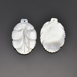 Leaf White Shell Pendants, WhiteSmoke, 30x21x3mm, Hole: 1mm