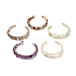 Pépites de perles de pierres précieuses mélangées naturelles bracelet pour fille femmes, base en laiton texturé, diamètre intérieur: 2 pouce (5.1 cm)